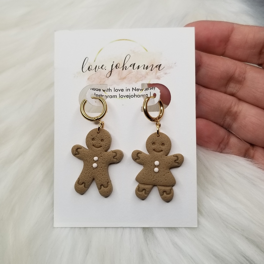 Handcrafted polymer clay GINGERBREAD CHRISTMAS EARRINGS on STAINLESS steel post